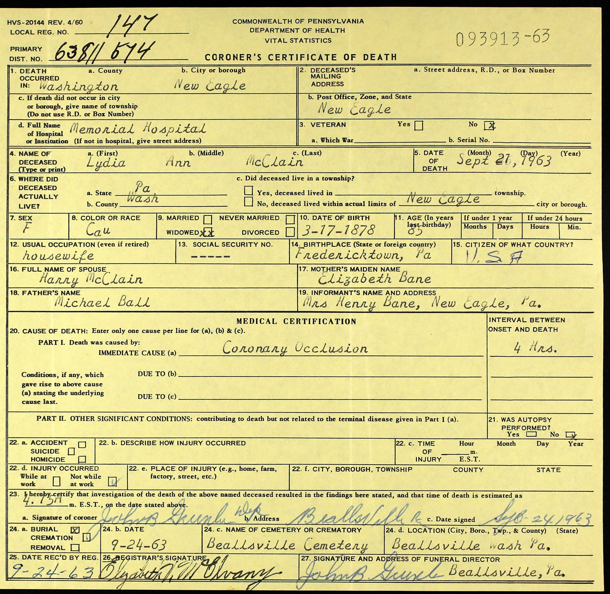death certificate